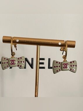 Chanel- Bow Drop Pierced Earrings COA